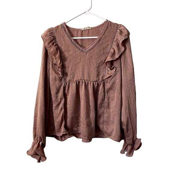 Altar'd State pink long sleeved ruffle blouse classic style boho lightweight - Picture 1 of 7